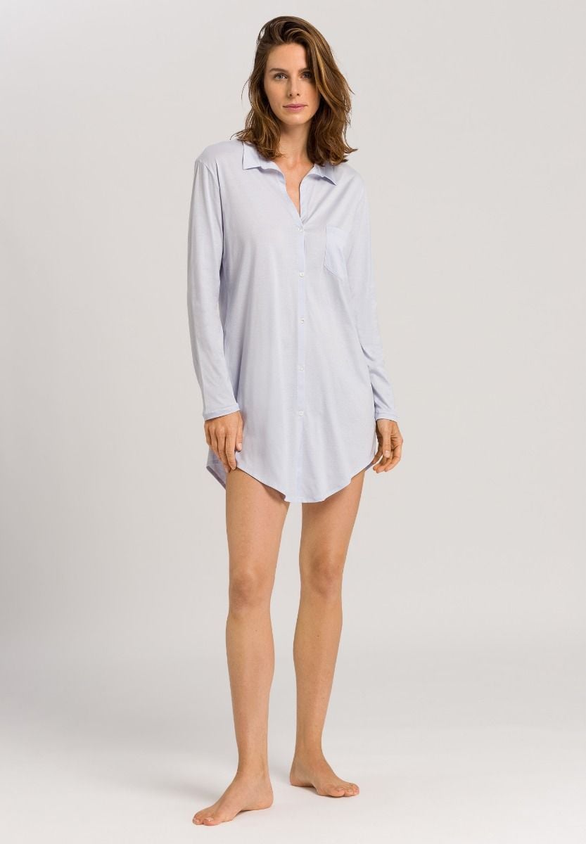 Hanro Basic Cotton Deluxe Cotton Deluxe L/Slv Nightdress 90Cm (077958) Blue Glow