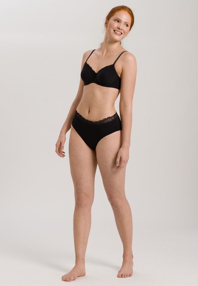 Hanro Basic Cotton Lace Cotton Lace Maxi Briefs (072436) Black