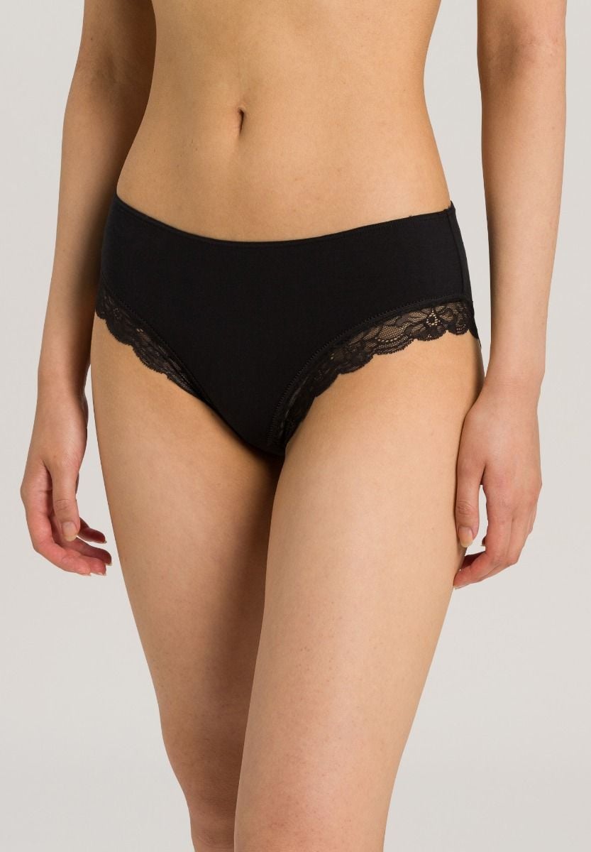 Hanro Basic Cotton Lace Cotton Lace Midi Briefs (072437) Black