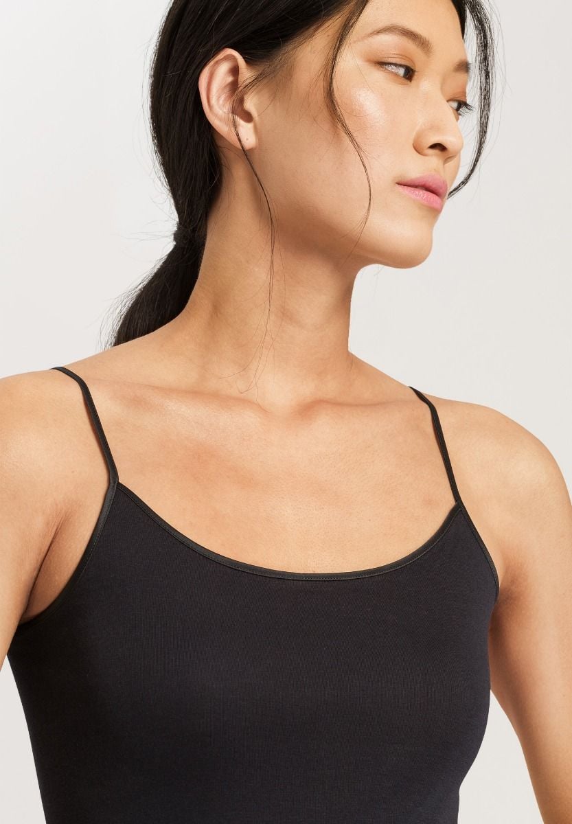 Hanro Basic Cotton Seamless Cotton Seamless Spaghetti Top (071600) Black