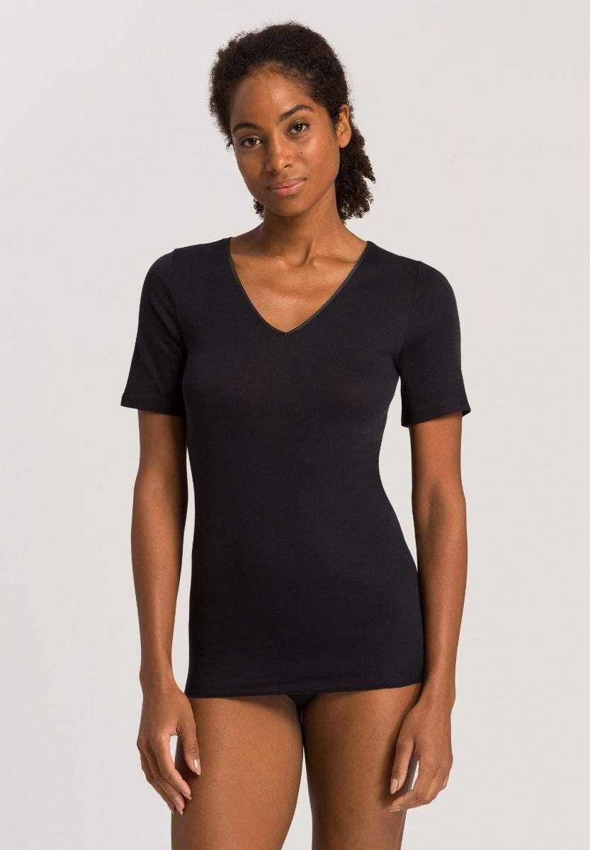Hanro Basic Cotton Seamless Cotton Seamless Short Sleeve Shirt (071603) Black