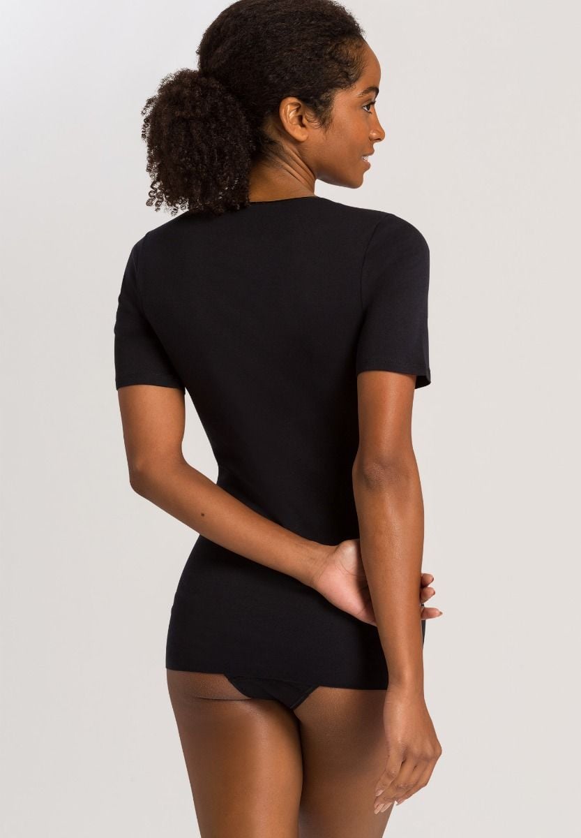 Hanro Basic Cotton Seamless Cotton Seamless Short Sleeve Shirt (071603) Black