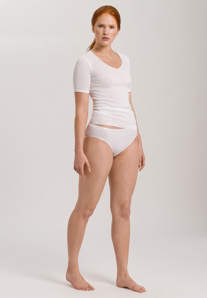 Hanro Basic Cotton Seamless Cotton Seamless Short Sleeve Shirt (071603) White