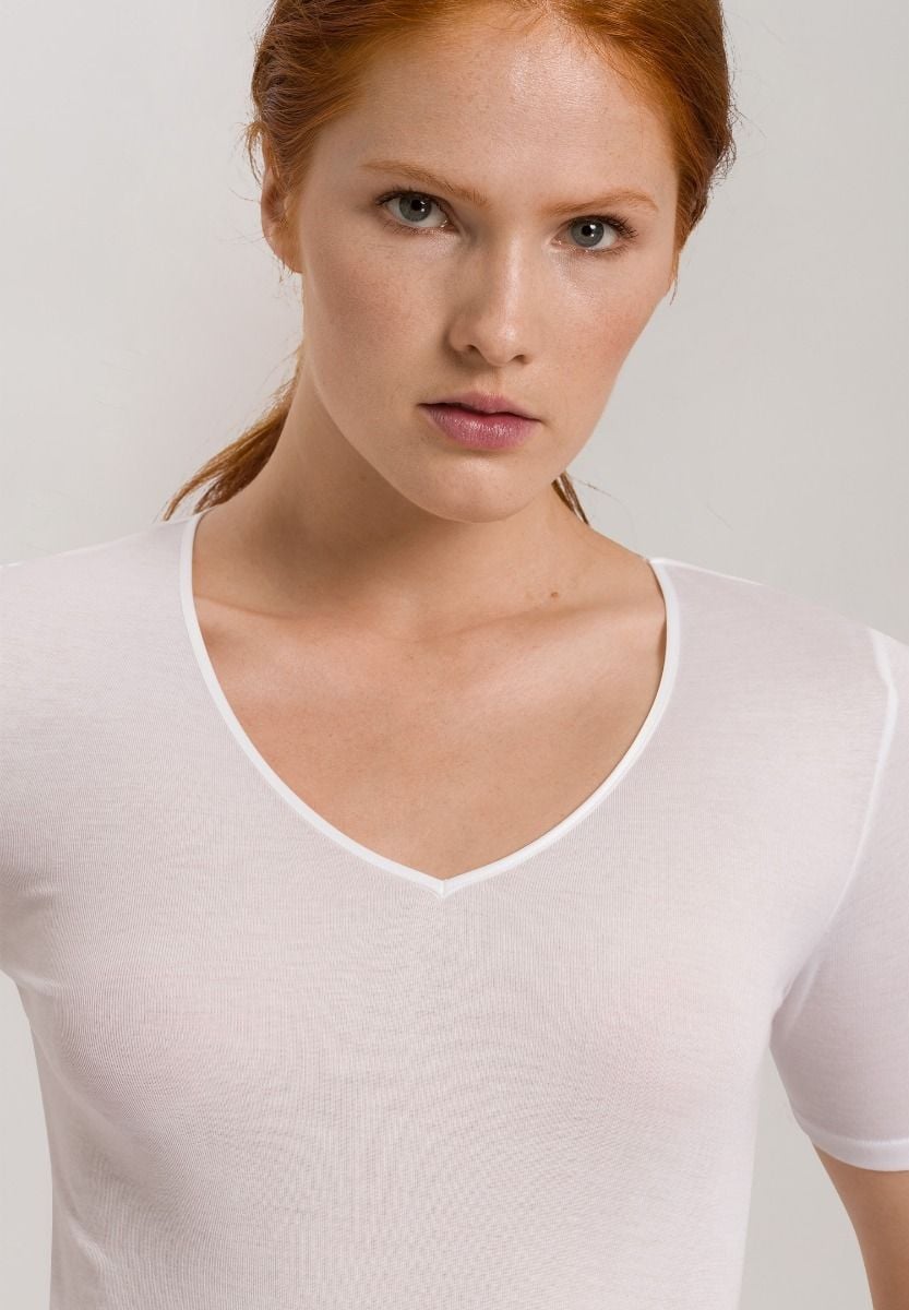 Hanro Basic Cotton Seamless Cotton Seamless Short Sleeve Shirt (071603) White