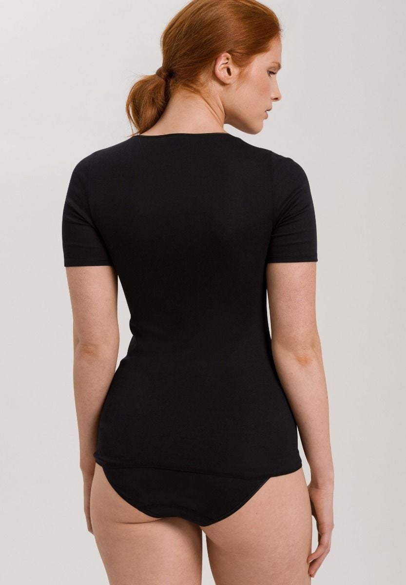 Hanro Basic Cotton Seamless Cotton Seamless Short Sleeve Shirt (071630) Black