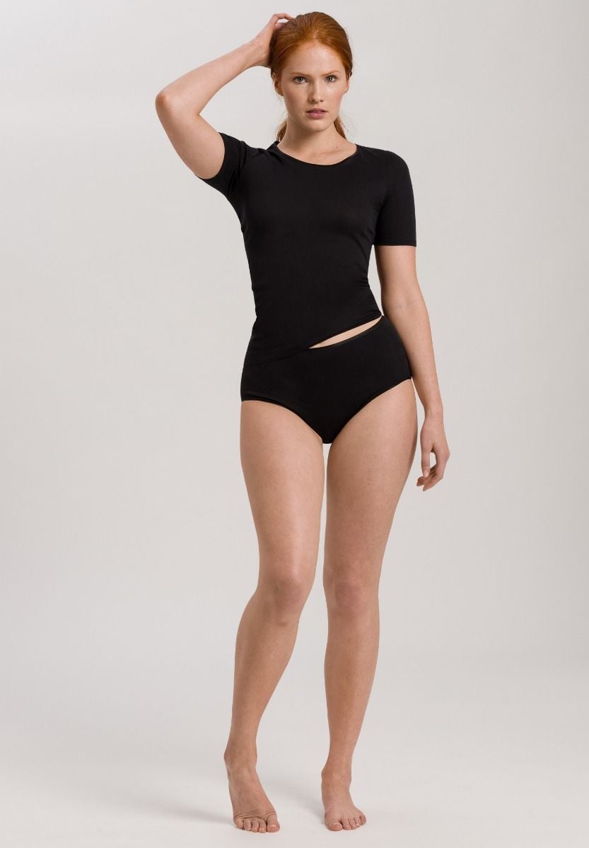Hanro Basic Cotton Seamless Cotton Seamless Short Sleeve Shirt (071630) Black
