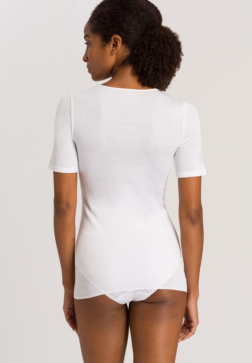 Hanro Basic Cotton Seamless Cotton Seamless Short Sleeve Shirt (071630) White