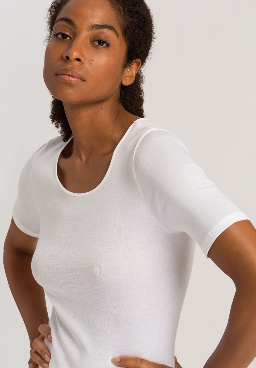 Hanro Basic Cotton Seamless Cotton Seamless Short Sleeve Shirt (071630) White