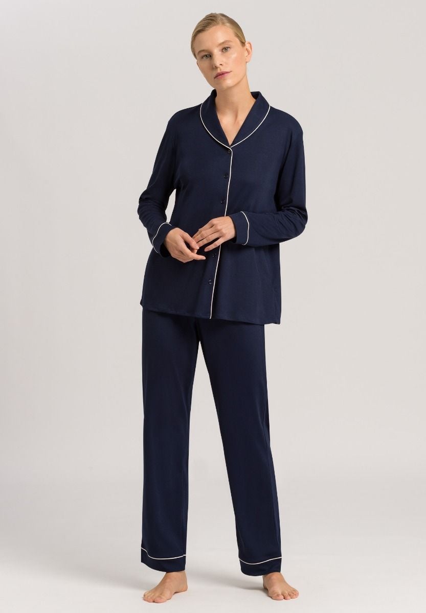 Hanro Basic Natural Comfort Natural Comfort L/Slv Pajama (077966) Deep Navy