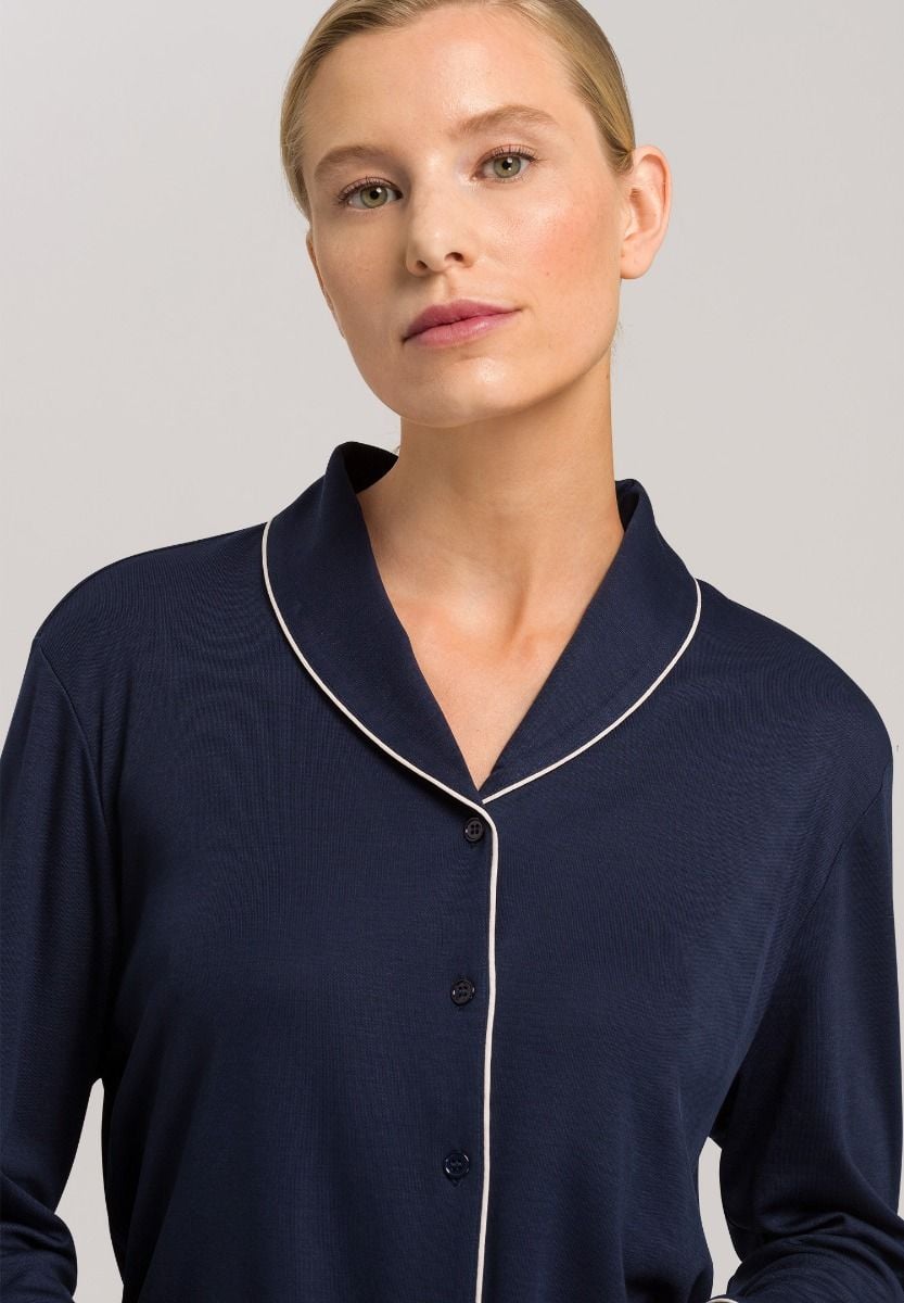Hanro Basic Natural Comfort Natural Comfort L/Slv Pajama (077966) Deep Navy