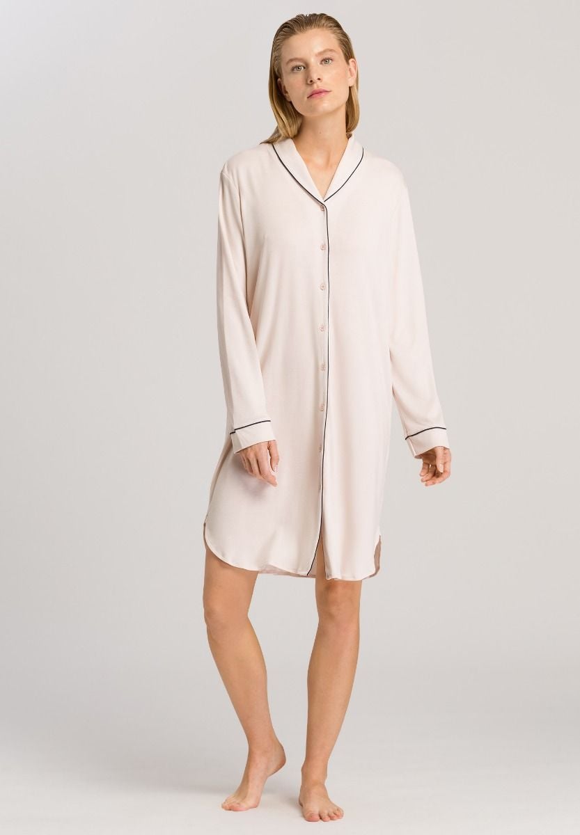Hanro Basic Natural Comfort Natural Comfort L/Slv Nightdress 100Cm (077964) Almond
