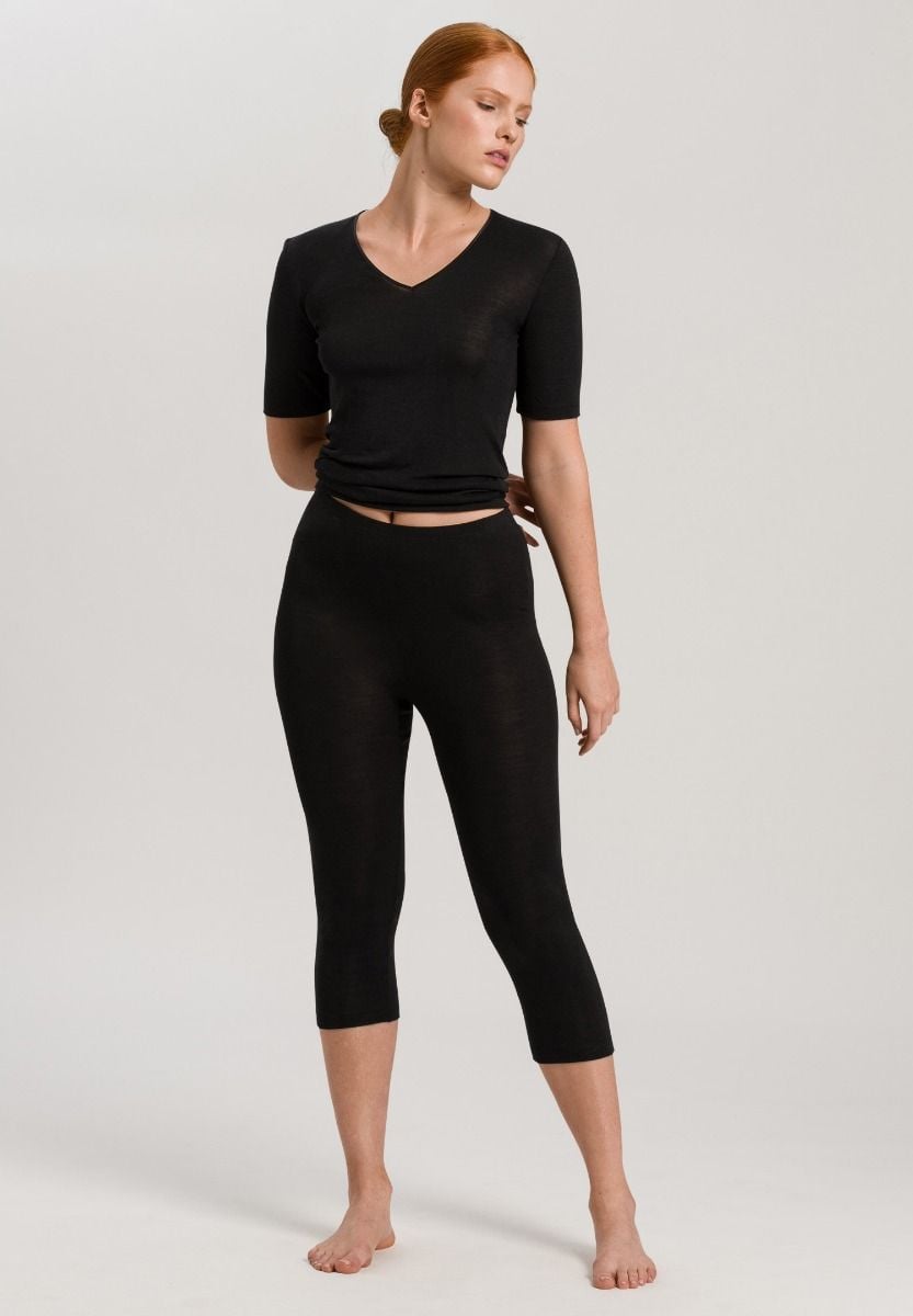 Hanro Basic Woolen Silk Woolen Silk Crop Leggings (071419) Black
