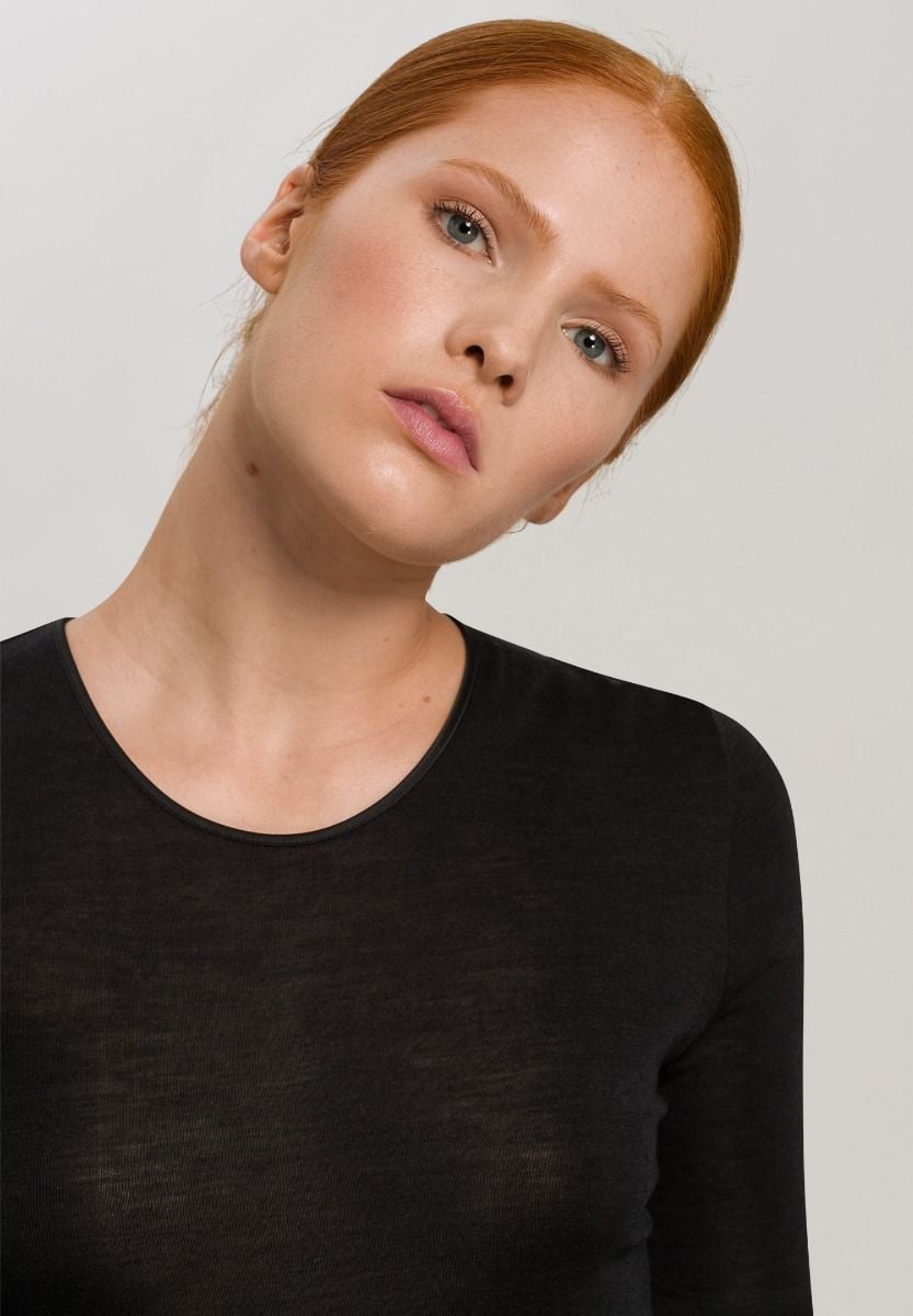 Hanro Basic Woolen Silk Woolen Silk L/Slv Shirt (071409) Black