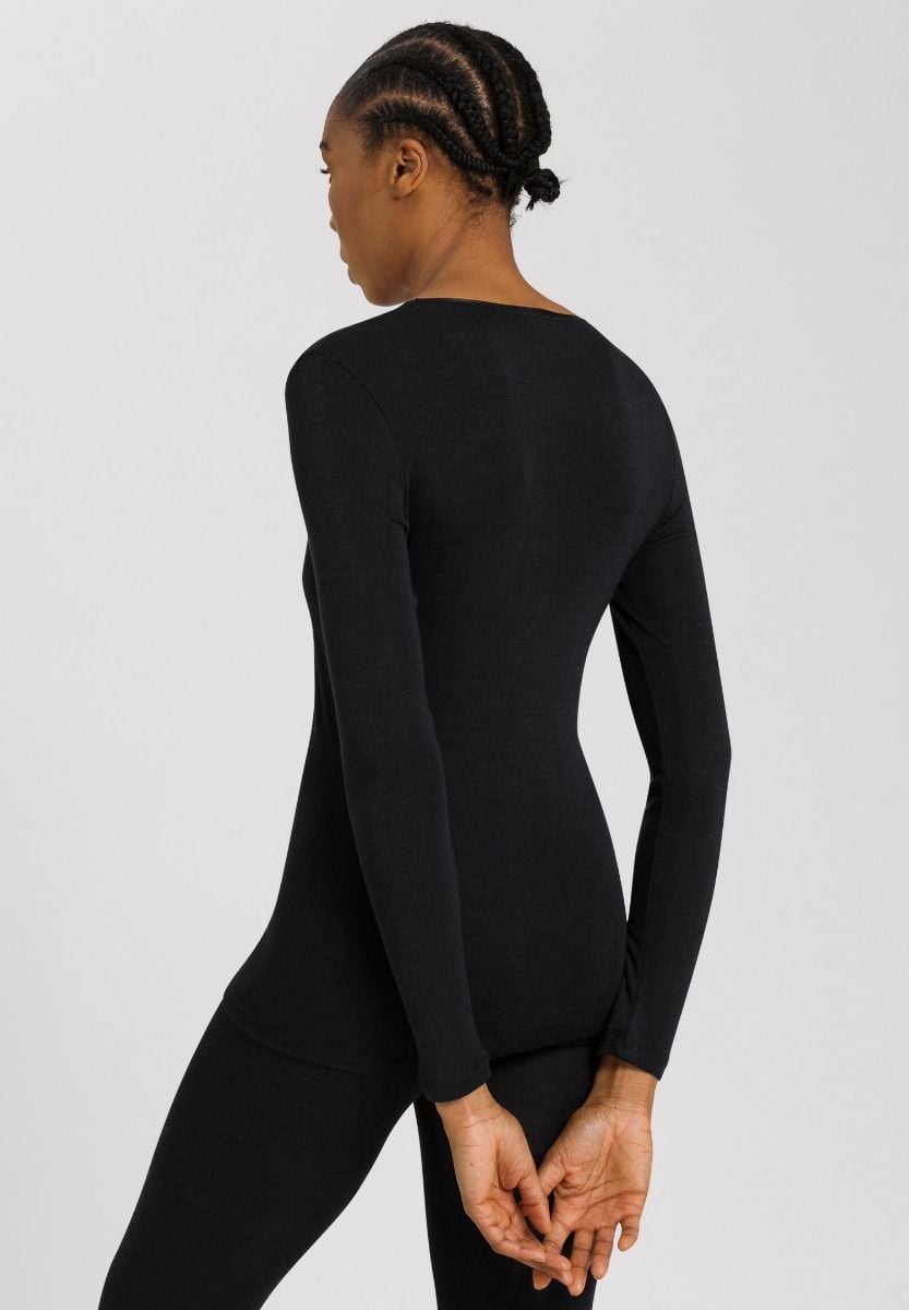 Hanro Basic Woolen Silk Woolen Silk L/Slv Shirt (071418) Black