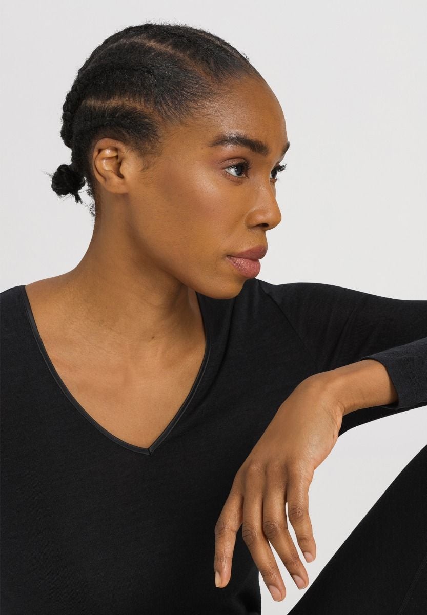 Hanro Basic Woolen Silk Woolen Silk L/Slv Shirt (071418) Black