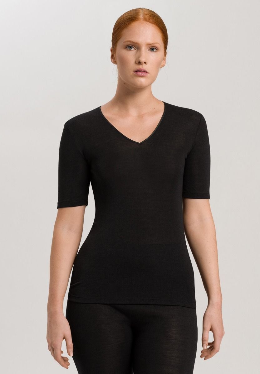 Hanro Basic Woolen Silk Woolen Silk S/Slv Shirt (071417) Black