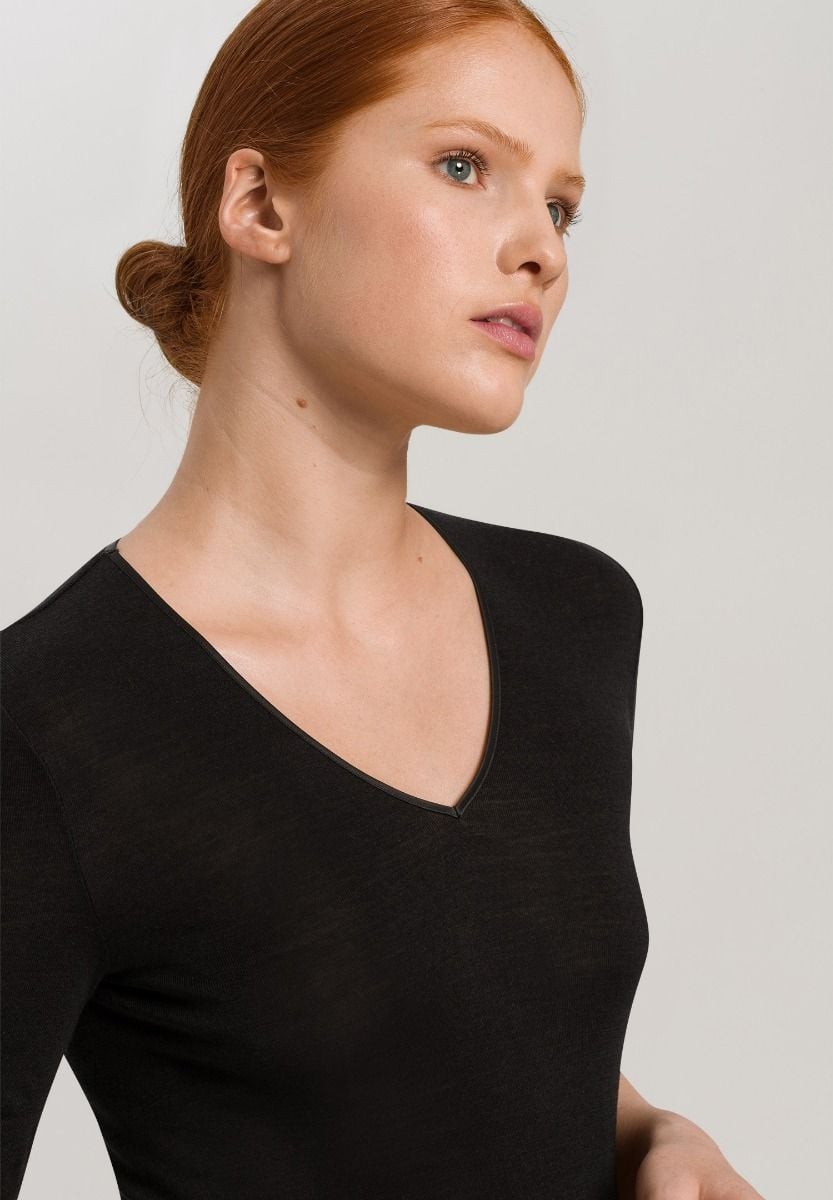 Hanro Basic Woolen Silk Woolen Silk S/Slv Shirt (071417) Black
