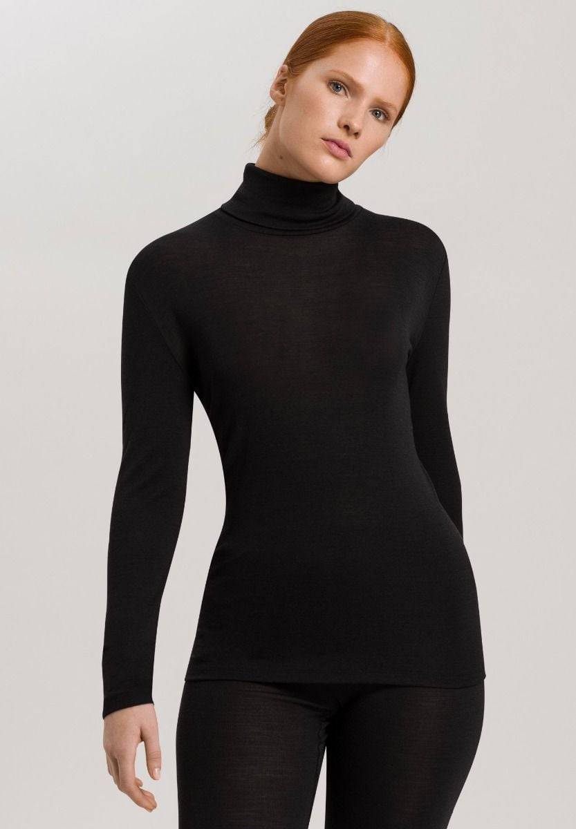 Hanro Basic Woolen Silk Woolen Silk Turtle-Neck Shirt (071423) Black