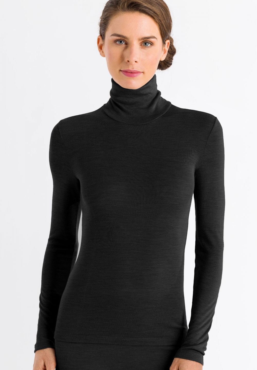 Hanro Basic Woolen Silk Woolen Silk Turtle-Neck Shirt (071423) Black