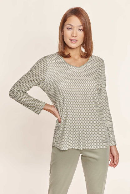 Rosch Pajama, 1/1 Sleeve, Pants 1/1, V-Neck Ginkgo (1213334) Graphic Minimal