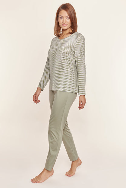 Rosch Pajama, 1/1 Sleeve, Pants 1/1, V-Neck Ginkgo (1213334) Graphic Minimal