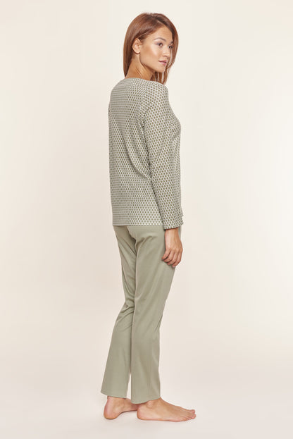 Rosch Pajama, 1/1 Sleeve, Pants 1/1, V-Neck Ginkgo (1213334) Graphic Minimal