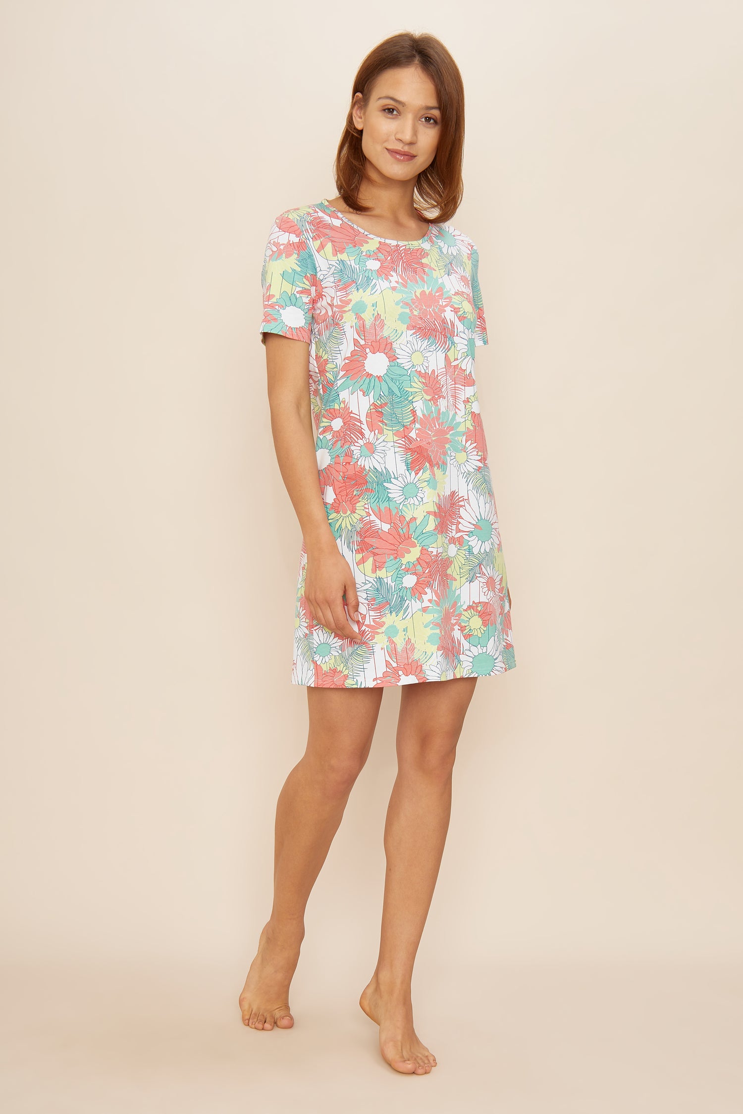 Rosch Night Dress, 1/2 Sleeve, Round Neck Trend Fashion (1222000) Flower Stripe
