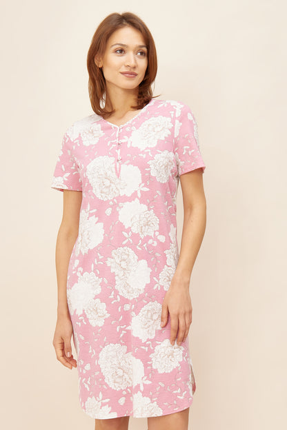 Rosch Night Dress, 1/2 Sleeve, Button Panel, V-Neck, Sp (1223310) Spring Flower