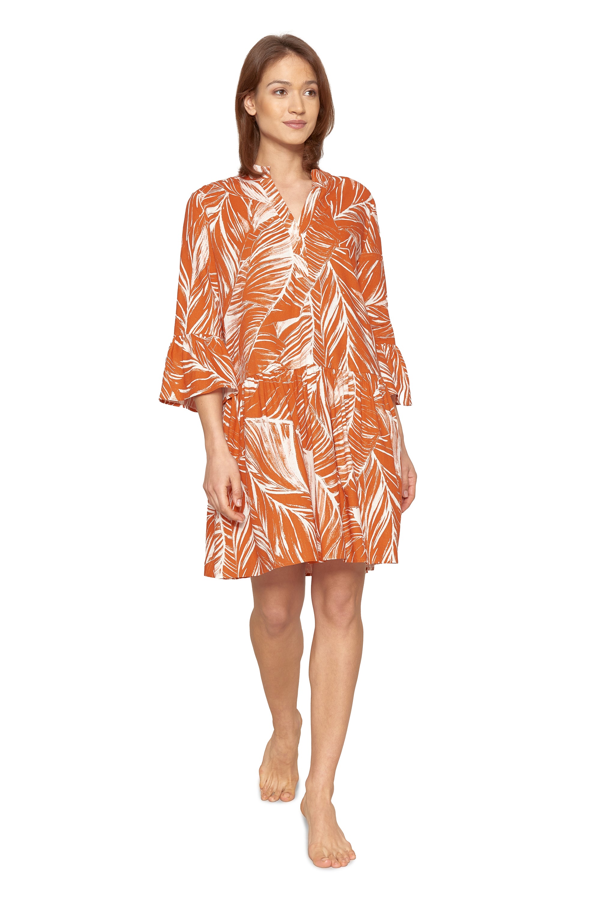 Rosch Beach Dress, 3/4 Sleeve Linen Beach (1225601) Modern Leaves