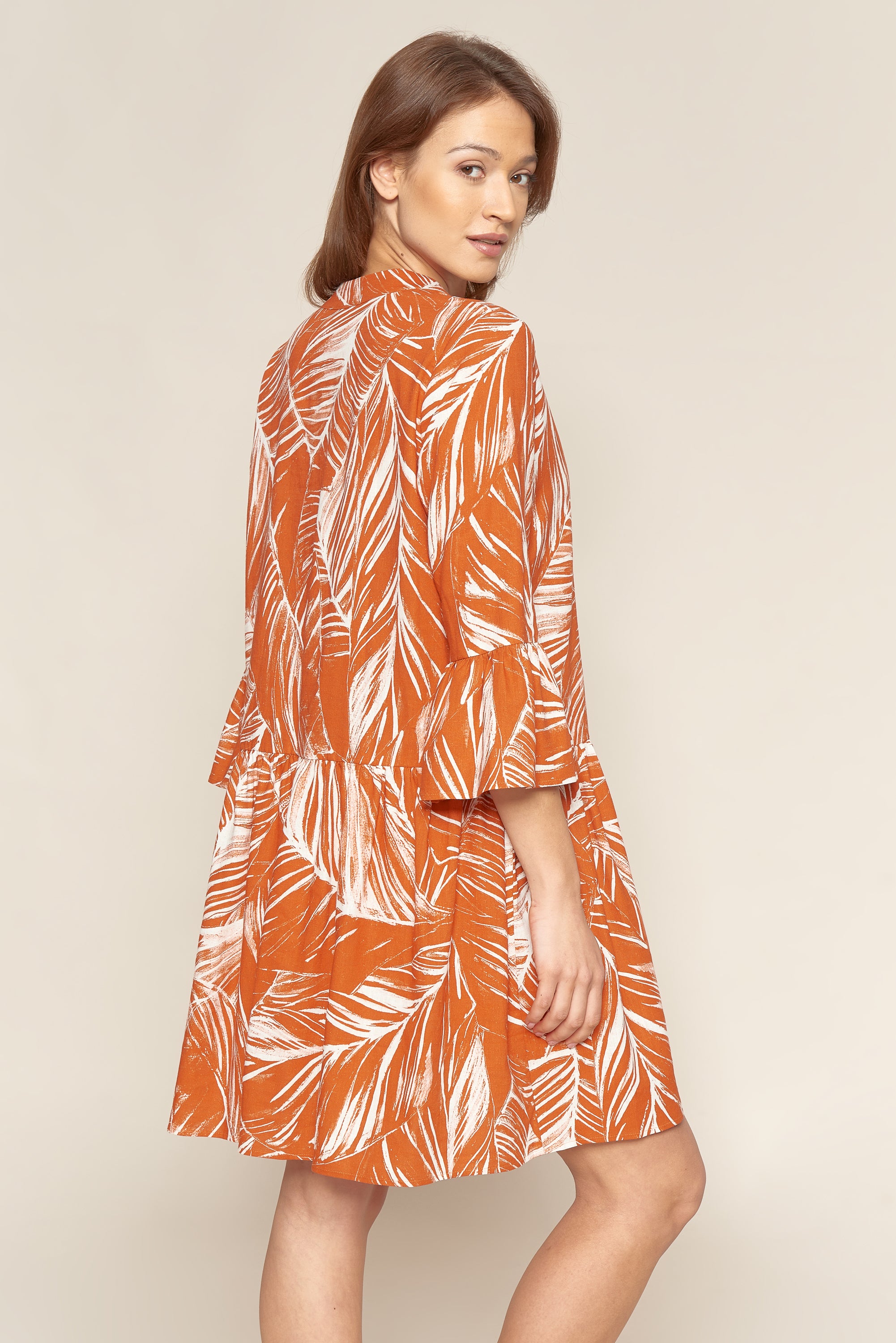 Rosch Beach Dress, 3/4 Sleeve Linen Beach (1225601) Modern Leaves