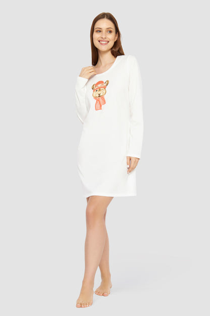 Rosch Night Dress, 1/1 Sleeve, Round Neck Highlight Aut (1232154) Cream
