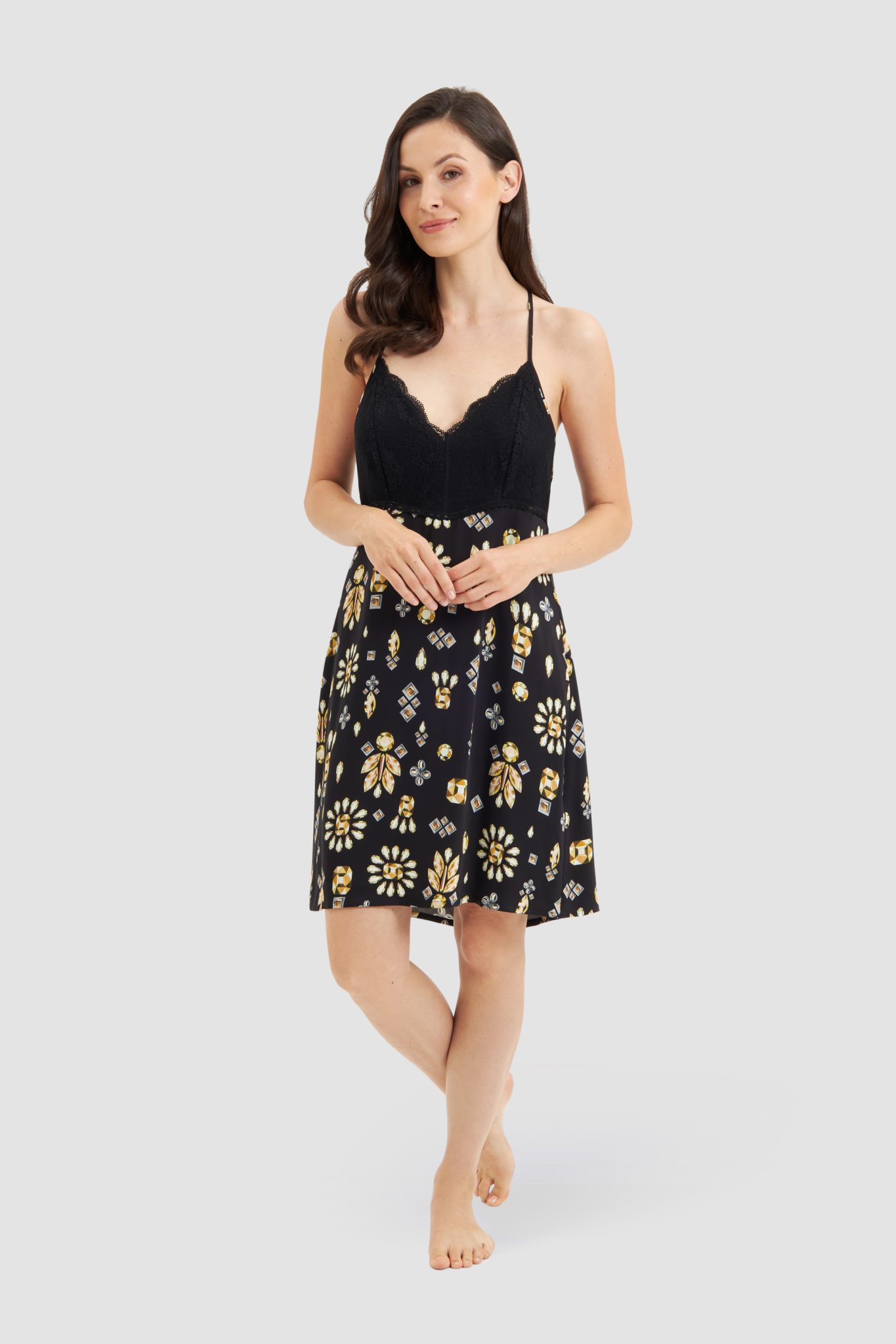 Rösch Nightgown on model in Black Print
