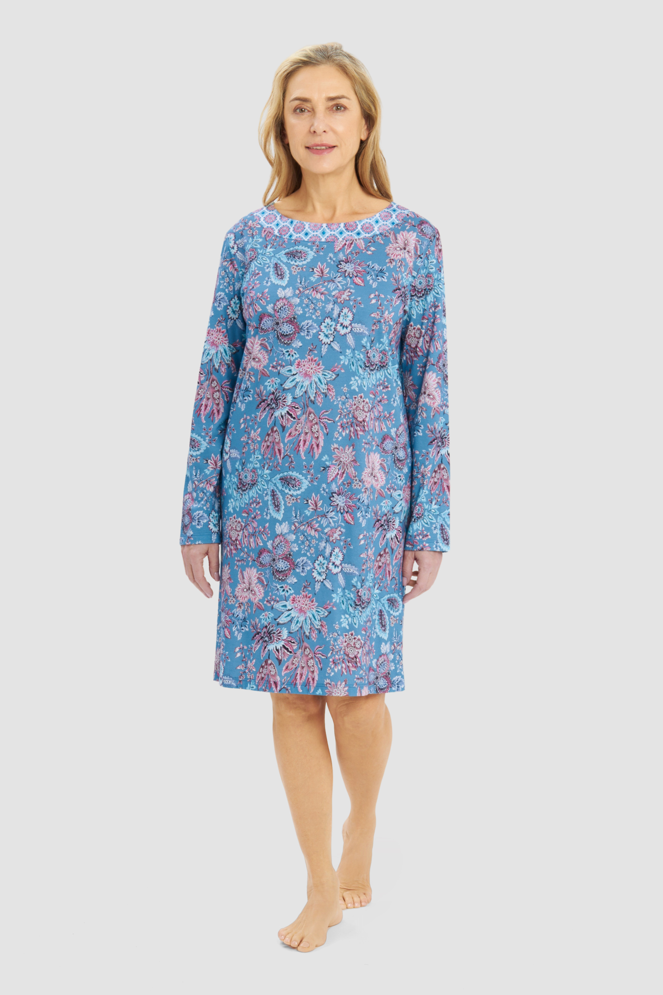 Rösch Nightgown on model in Ornamental Print