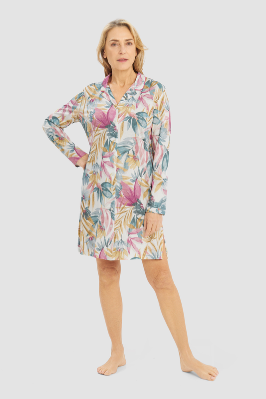 Rösch Nightgown on model in Multicolor Leaves