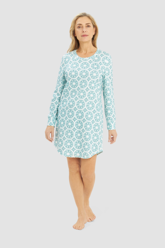 Rösch Nightgown on model in Monoprint green