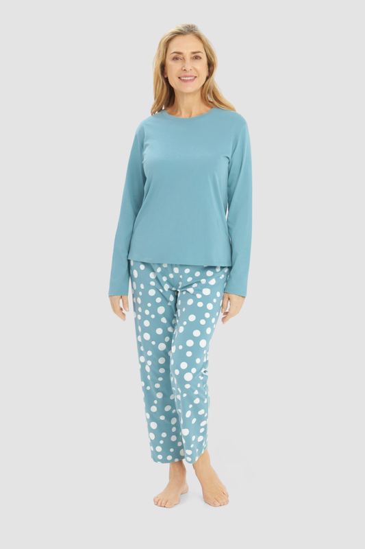 Rösch Pyjamas on model in Cool Mint Dots