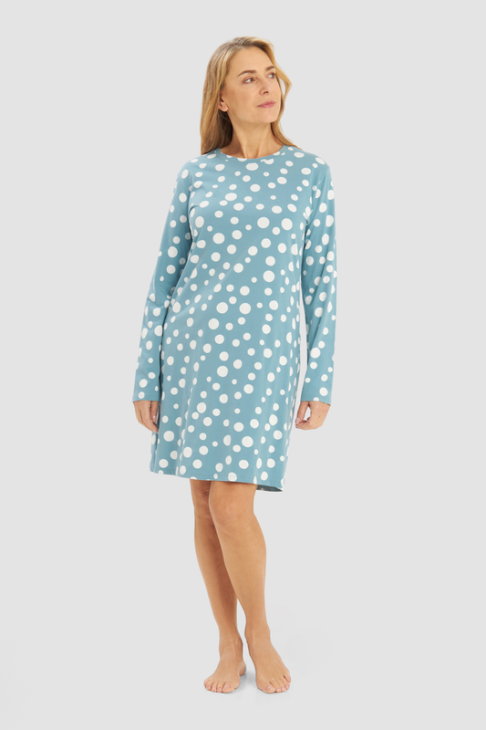 Rösch Nightgown on model in Cool Mint Dots