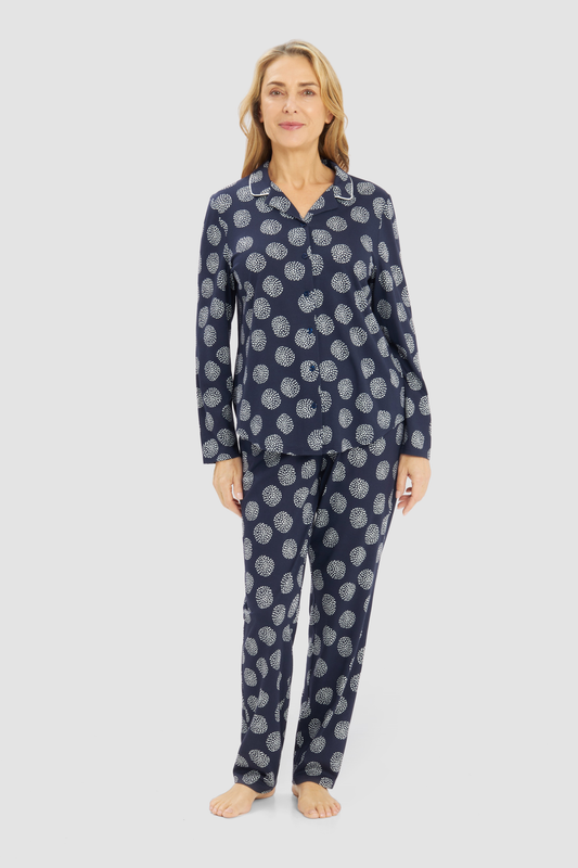 Rösch Pyjamas on model in Navy Dots