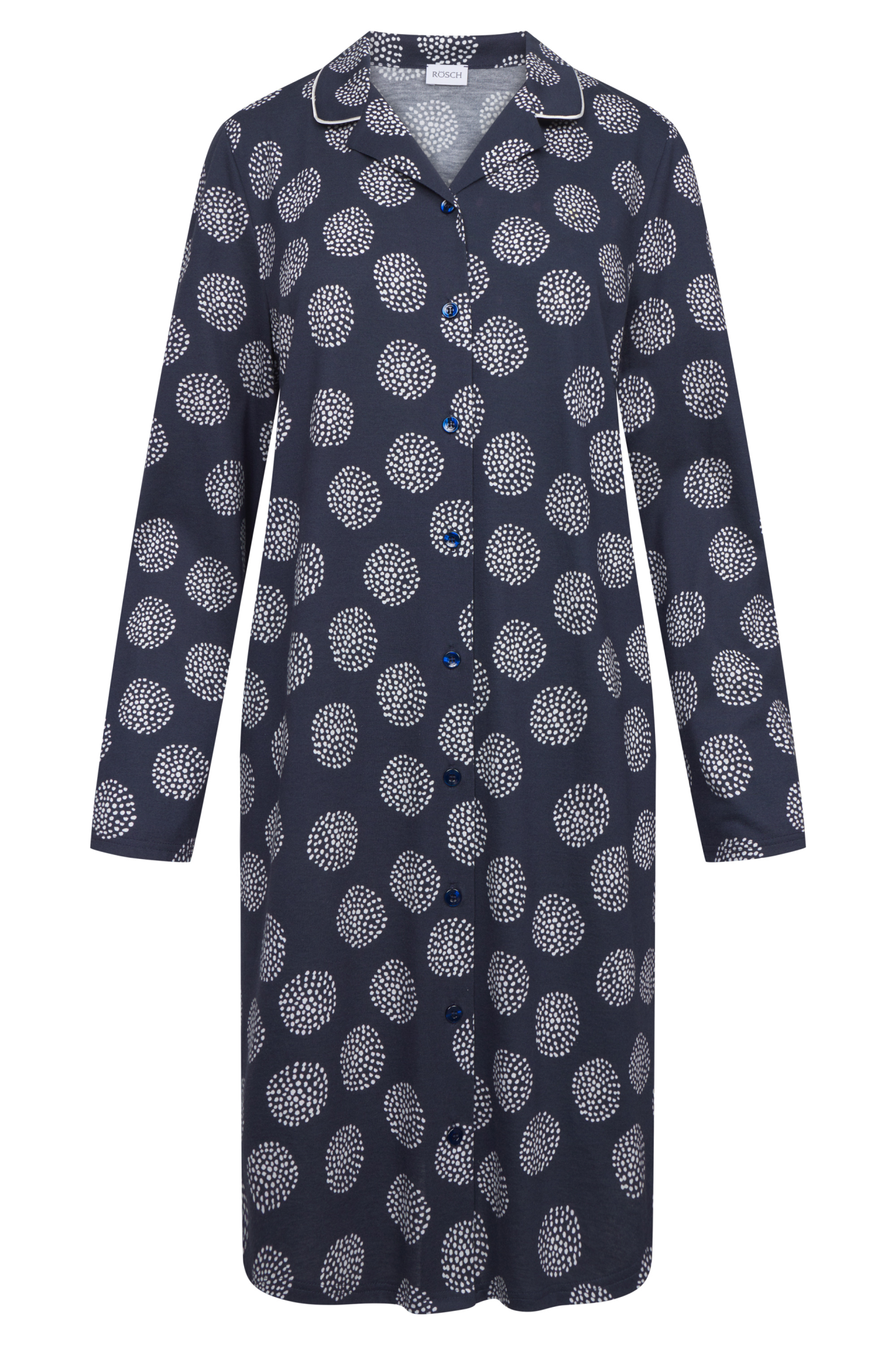 Rösch Nightgown front view in Navy Dots