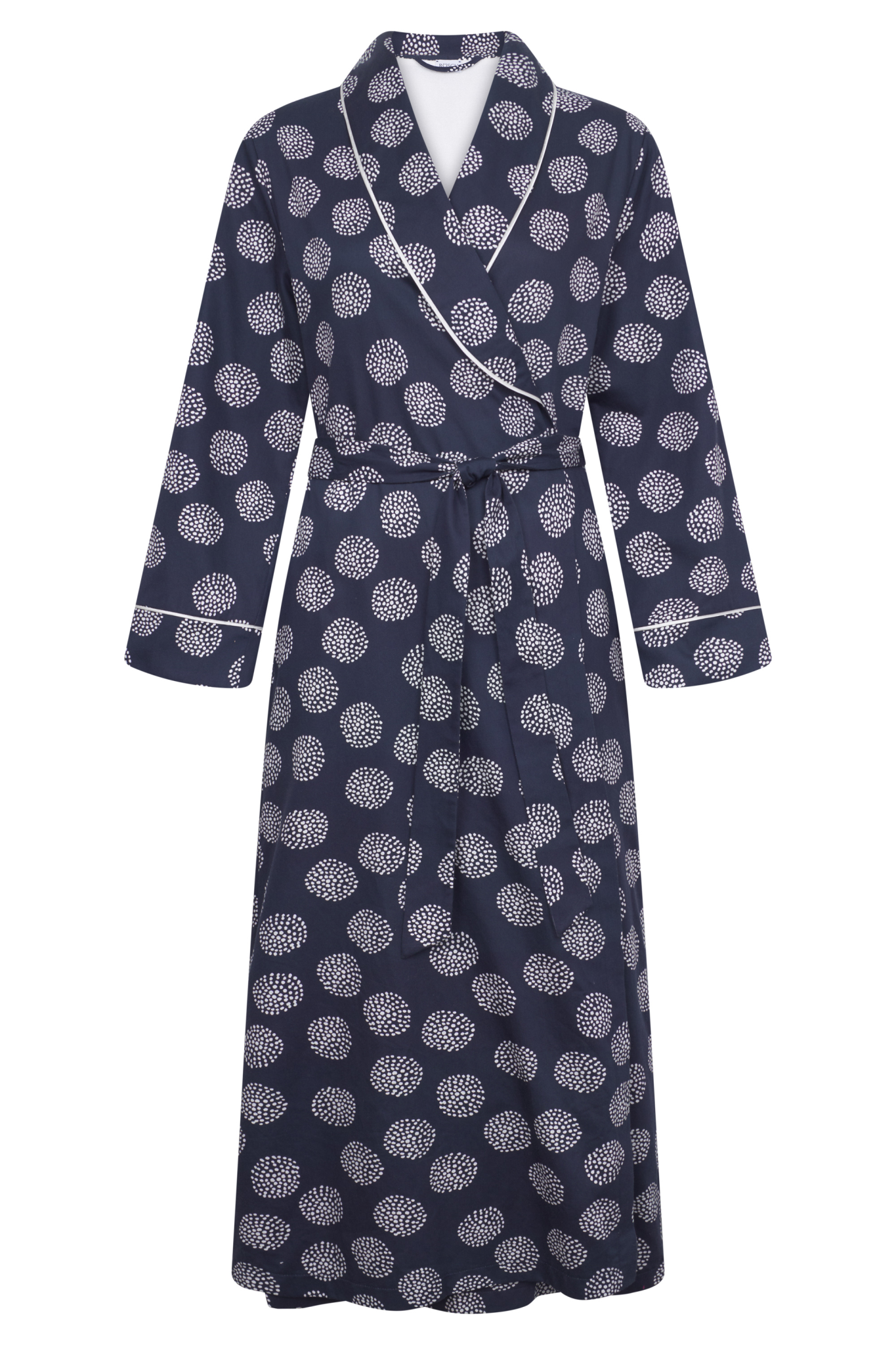 Rösch Robe front view in Navy Dots