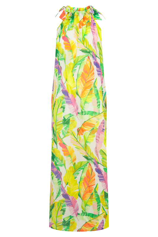 Rösch Beach Dress front view in Green Leaves