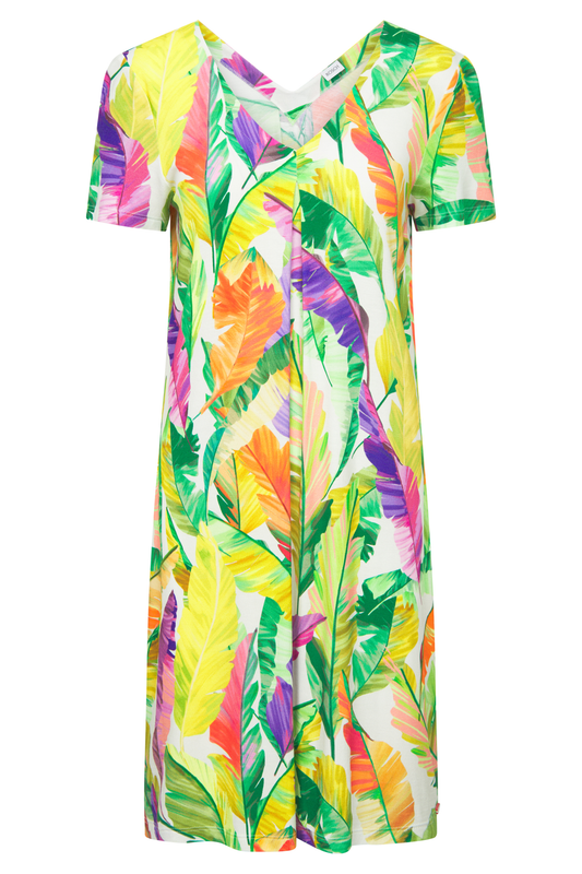Rösch Beach Dress front view in Green Leaves
