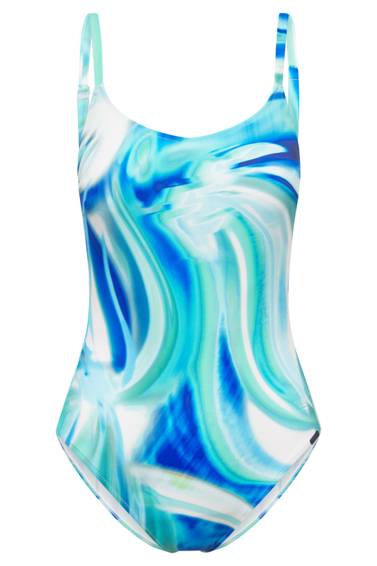 Rösch Swimsuit front view in Blue Watercolor
