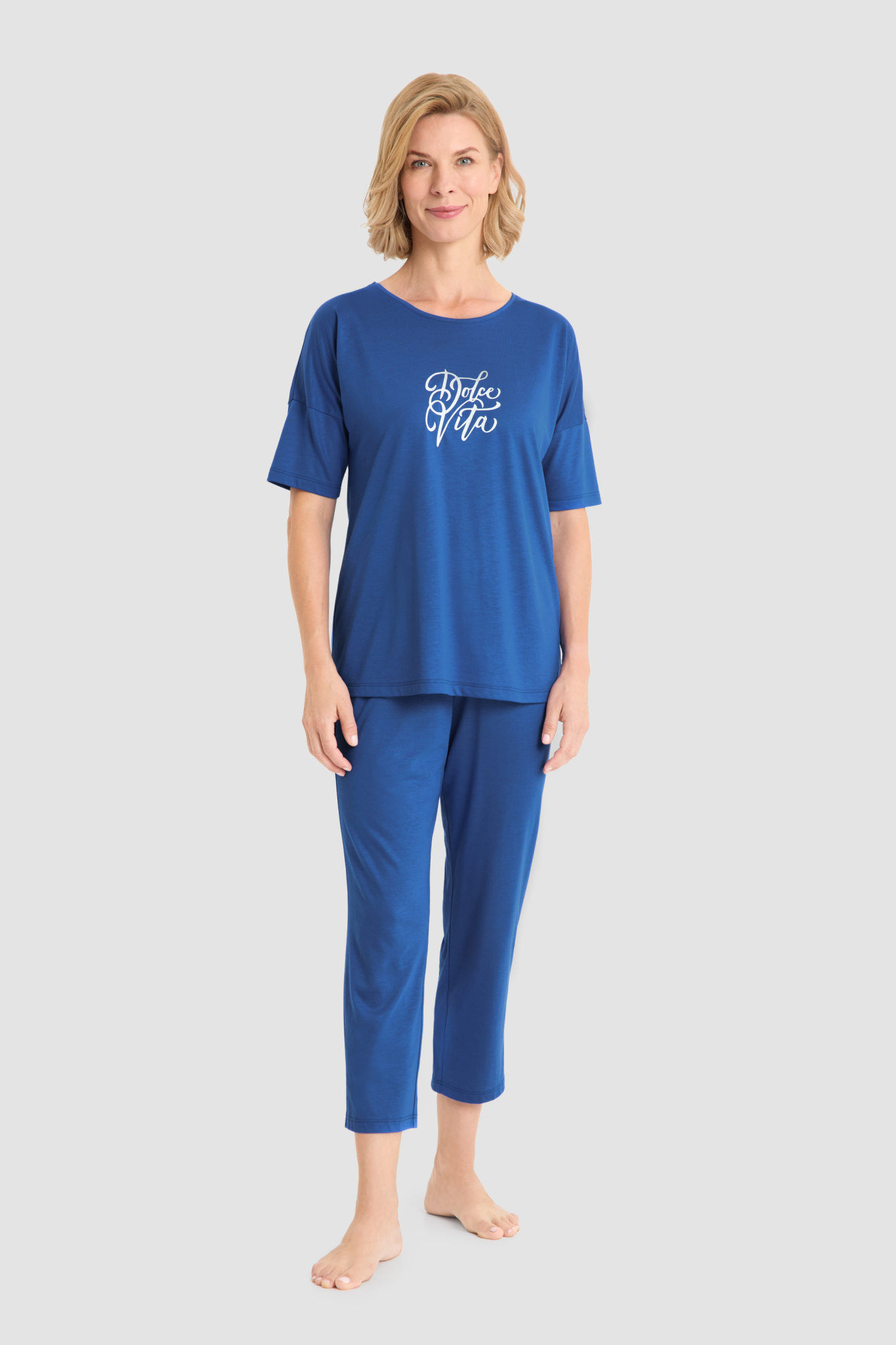 Rösch Pyjamas on model in Sapphire Blue