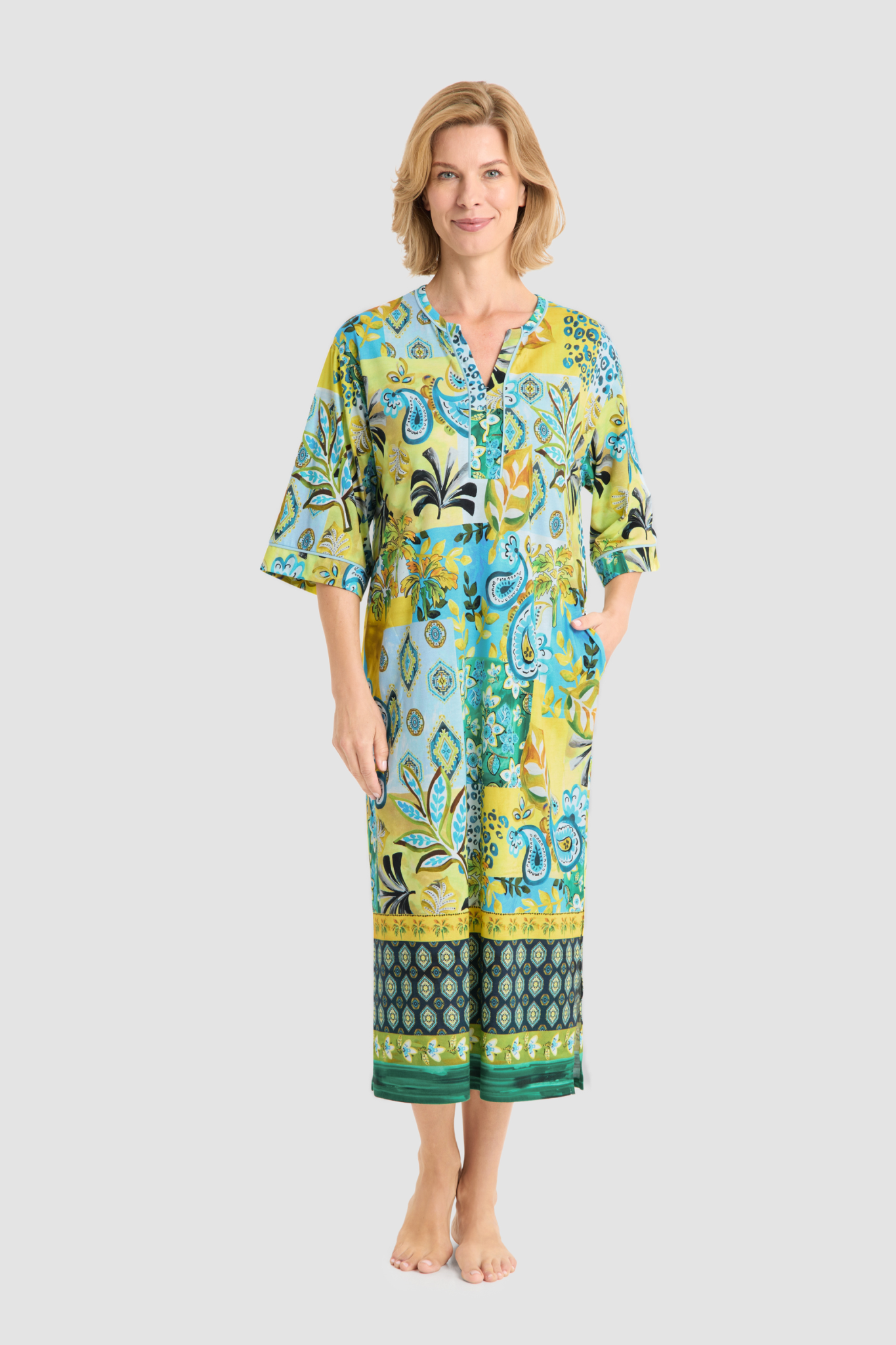Rösch Nightgown on model in Placed Print