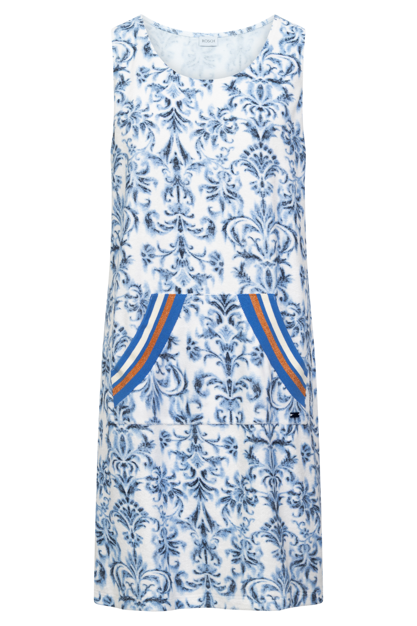 Rösch Beach Dress front view in Blue Ornamental