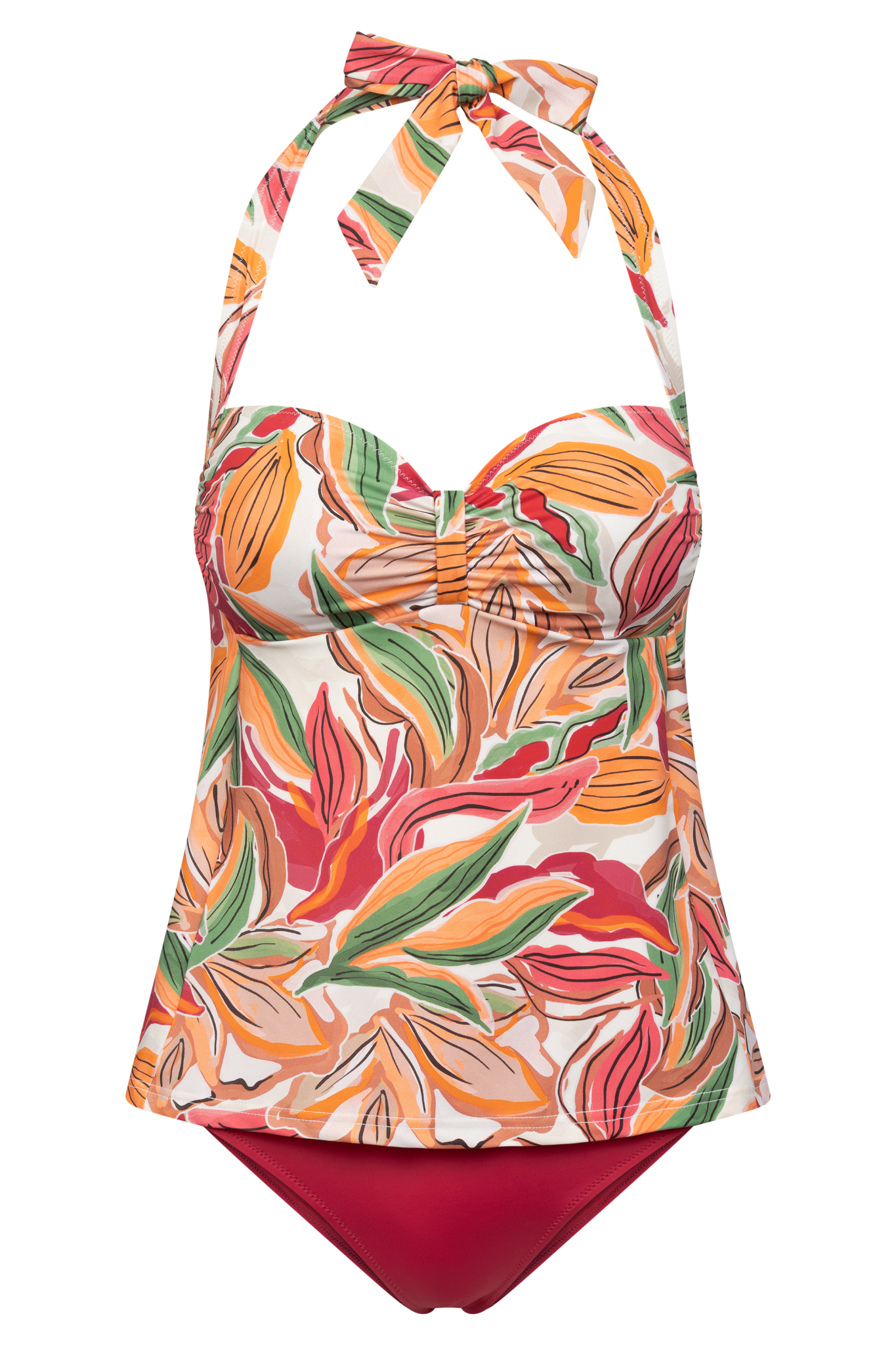 Rösch Tankini front view in Multicolor Leaves