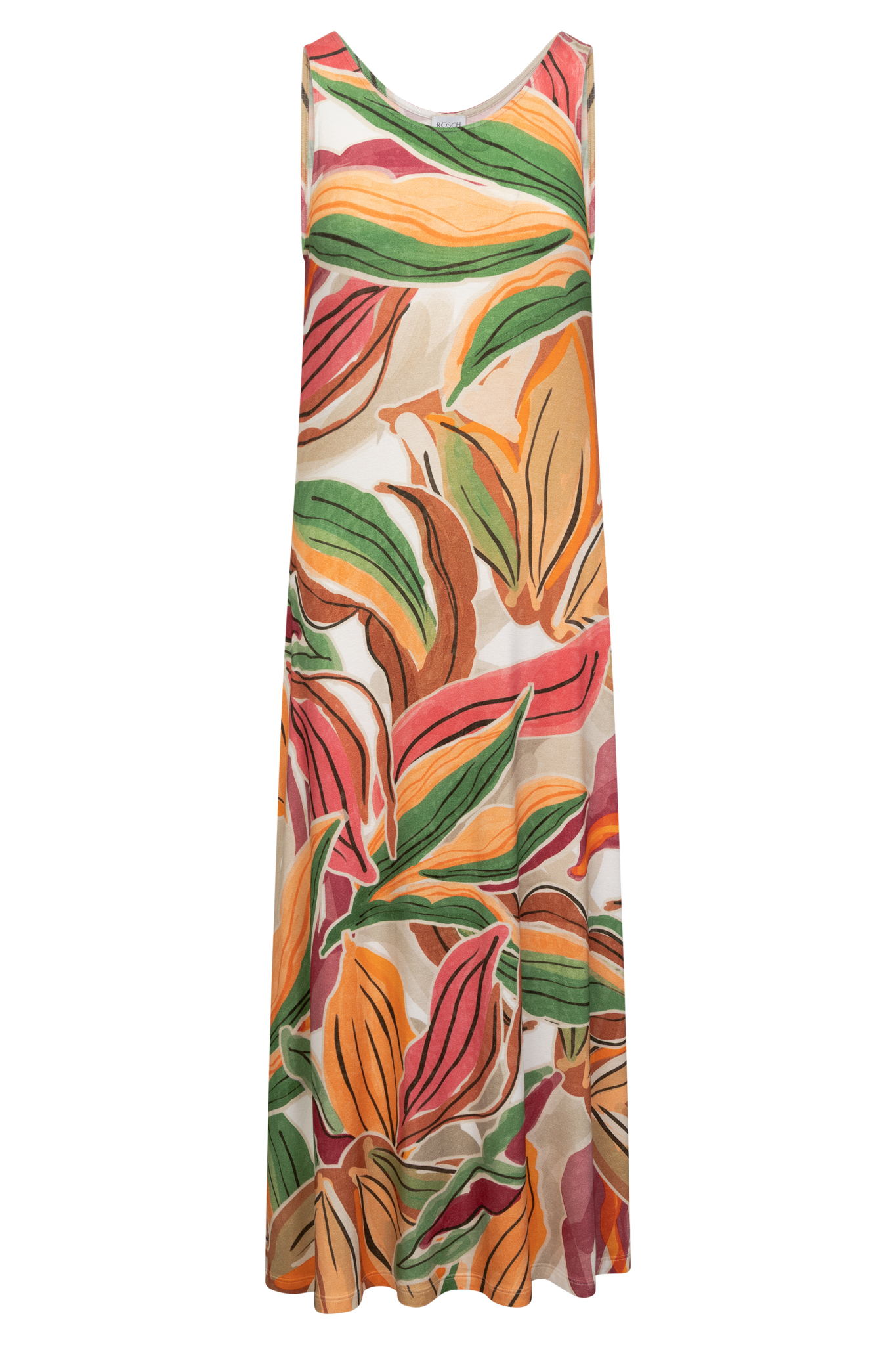 Rösch Beach Dress front view in Multicolor Leaves