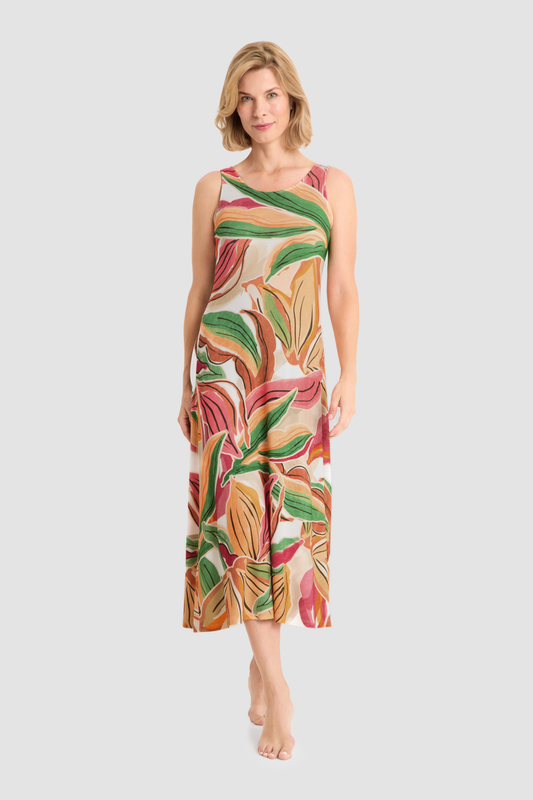 Rösch Beach Dress on model in Multicolor Leaves
