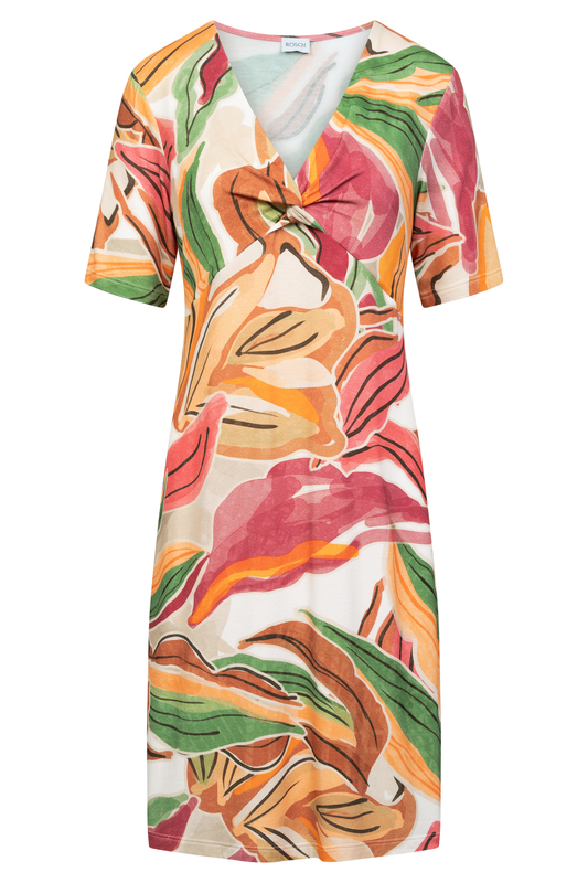 Rösch Beach Dress front view in Multicolor Leaves